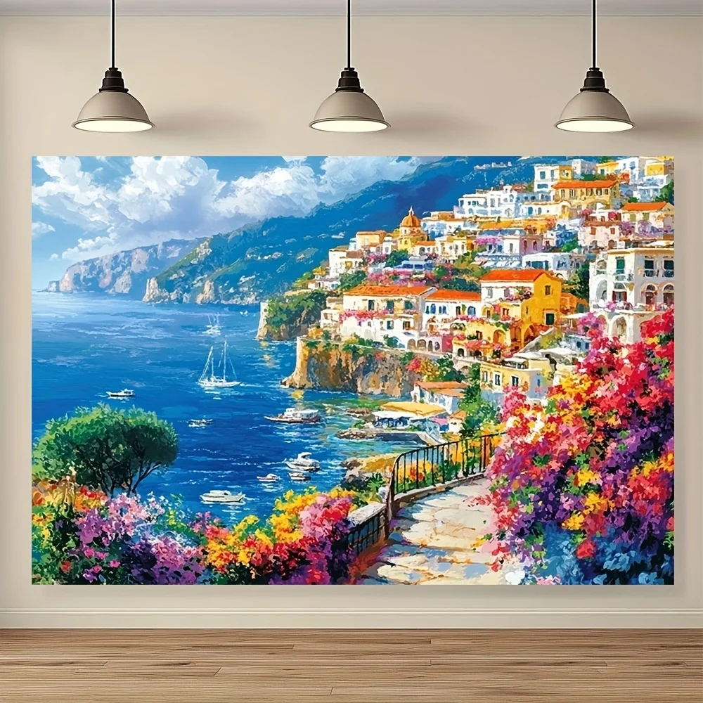 1-teiliger eleganter Wand-Polyester-Hintergrundstoff im Amalfi-Küsten-Design, geeignet für Hochzeits- und Geburtstagsdekorateure