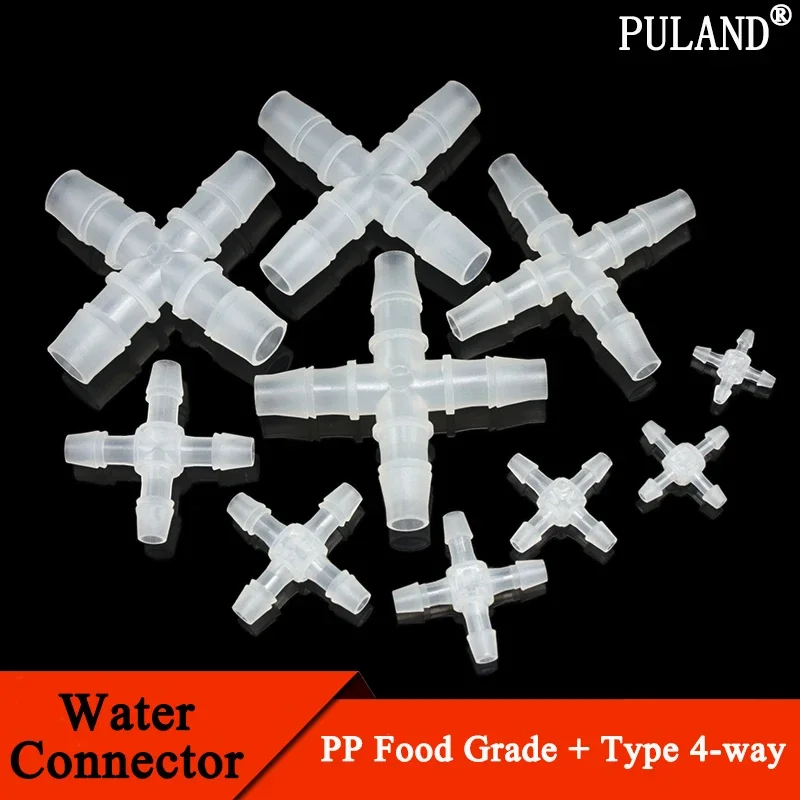 

10Pcs Dia 2.4~20mm Water PP Connector Food Grade + Type 4-way Splitter Pipe Tube Hose irrigate Joint Adapter Tapered Head Clear