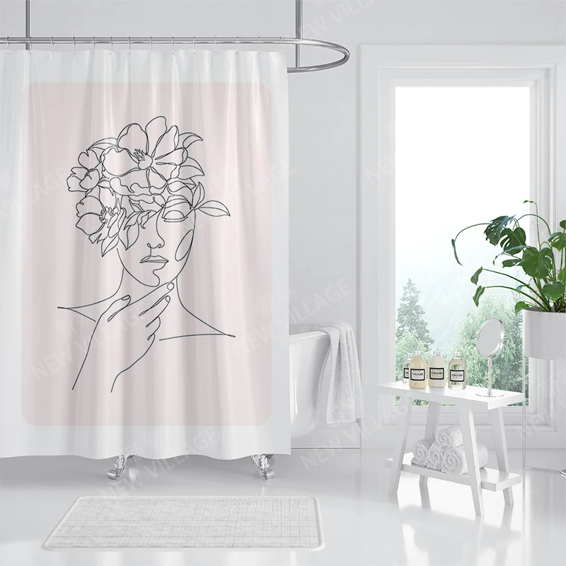 home shower curtains for bathroom Morandi lines and flowers waterproof fabric bathroom Curtains modern shower curtain 180x200