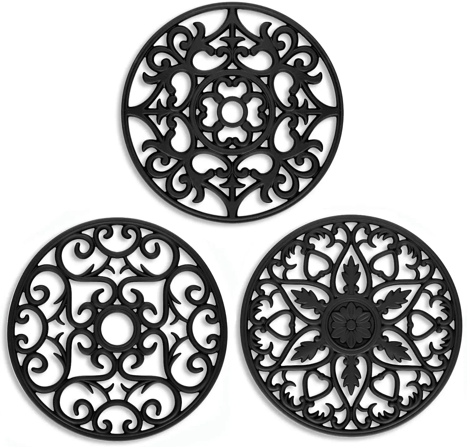 Set Silicone Multi-Use Intricately Carved Trivet Mat - Insulated Flexible Durable Non Slip Coasters