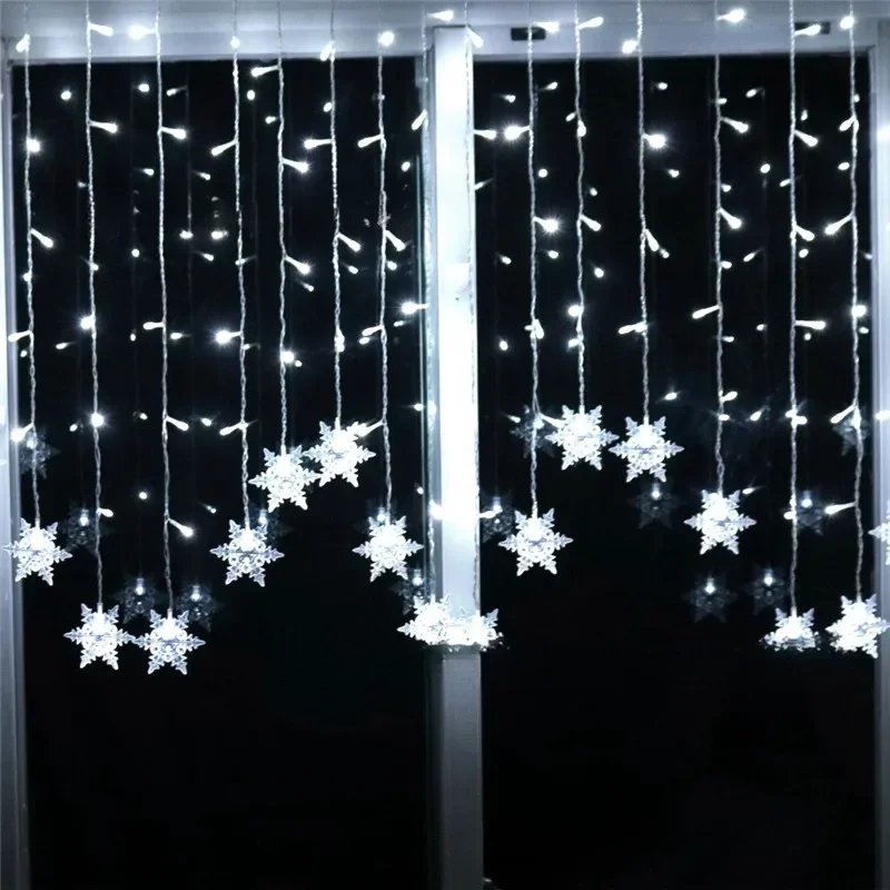 

Christmas Decoration LED Snowflake Curtain Garland String Fairy Lights for Holiday Wedding Party Home 2025 New Year Decor 220V