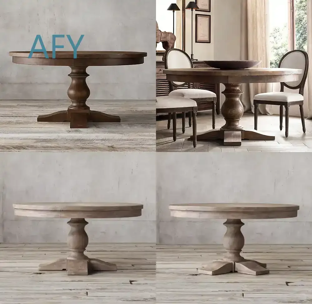 American RH furniture French country vintage solid wood round dining table wabi sabi style small apartment dining table for