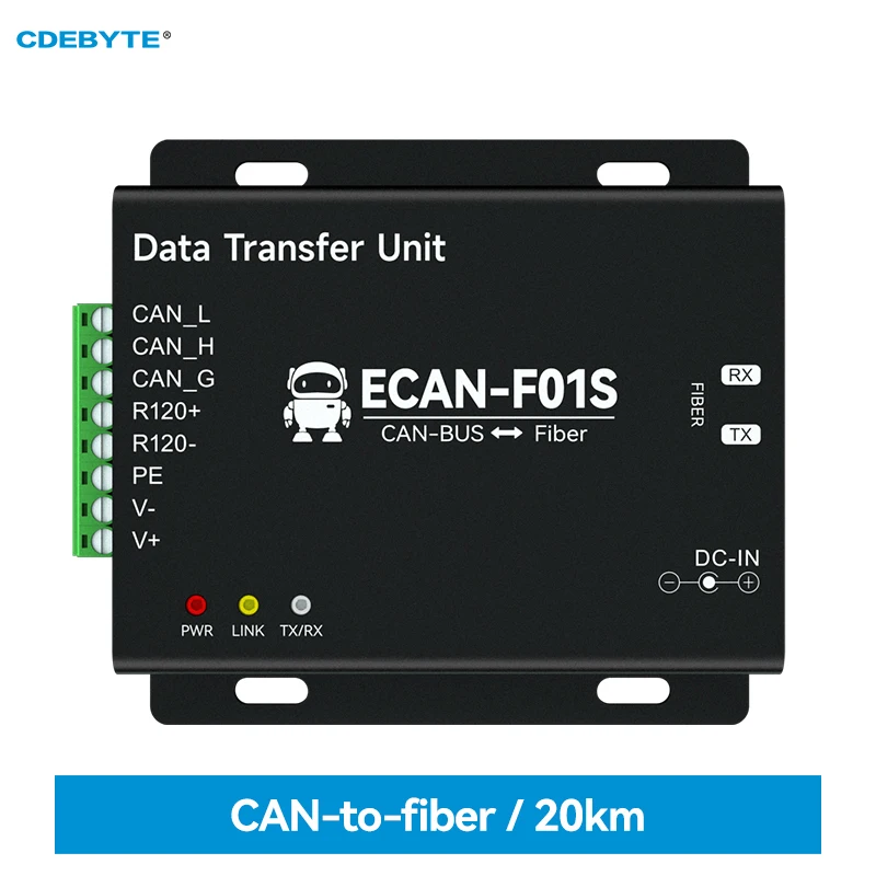 

1Set CAN to Fiber Optic Wireless Modem CDEBYTE ECAN-F01S DC:8V~28V Fully Transparent Communication 5k-1Mbps Baud Rate Can2.0A/B