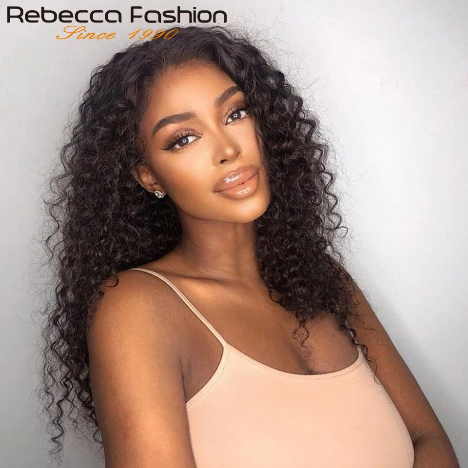 Rebecca 180D Deep Curly U Part Human Hair Wigs For Women No Leave Out Brazilian Kinky Jerry Curly Remy Human Hair Wigs U Part