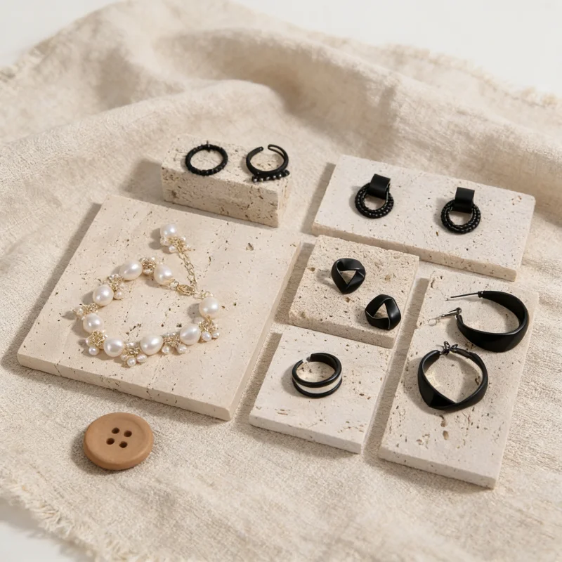 

Natural Stone Jewelry Photography Prop, Marble Rock Display Stand with Holes, Abstract Background for Earring Ring Necklace
