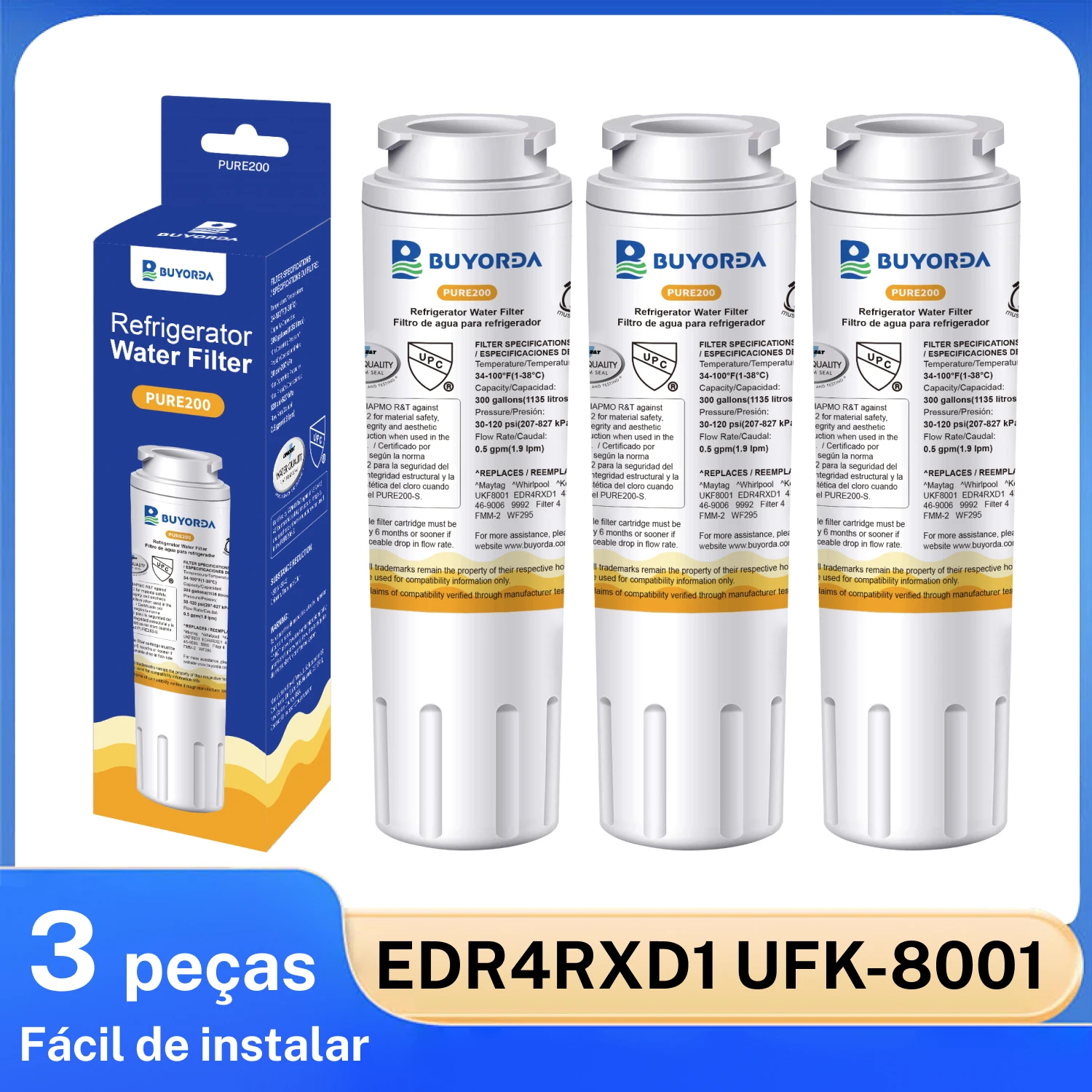 Filtro De Agua Para Refrigerador Compatible Replacement for Whirlpool EDR4RXD1 UKF8001 UKF8001AXX 4396395 for Kenmore 46-9006 for Jenn-Air Cartucho Purificador