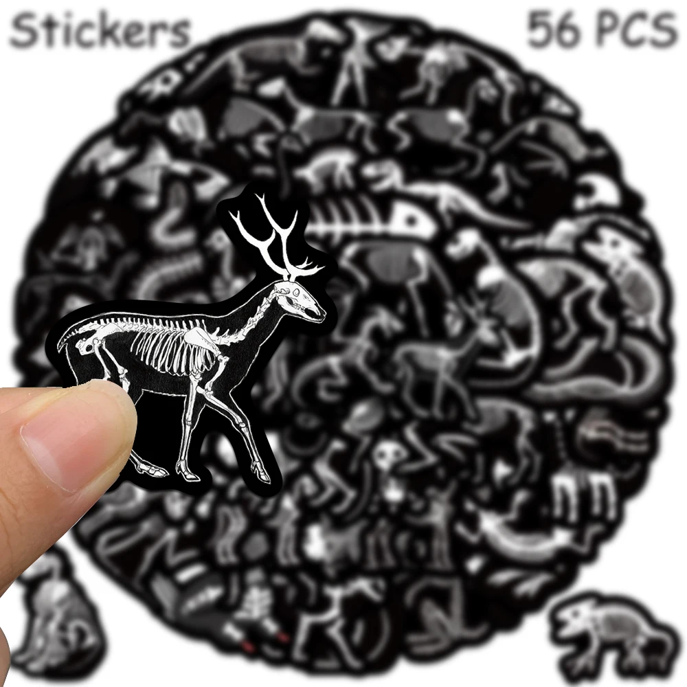 56pcs Horrible Animals Skeleton Stickers Decals For Phone Suitcase Skateboard Refrigerator Helmet DIY Waterproof Stickers