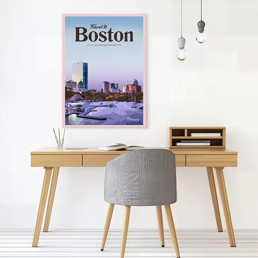 Visit Boston Canvas Wall Arts Poster Customizable Pictures Printing for Room Home and Decoration Wand Deko Bedroom Accessories