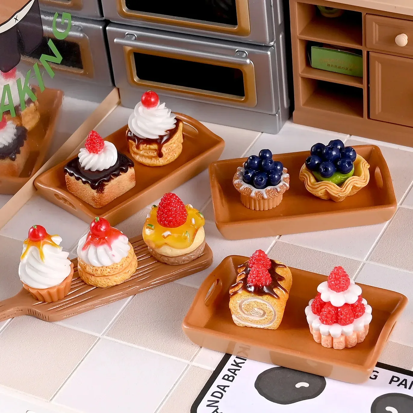 9pcs 1/12 Scale Dollhouse Miniature Dessert Fruit Cake Play Kitchen Food for Doll Accessories