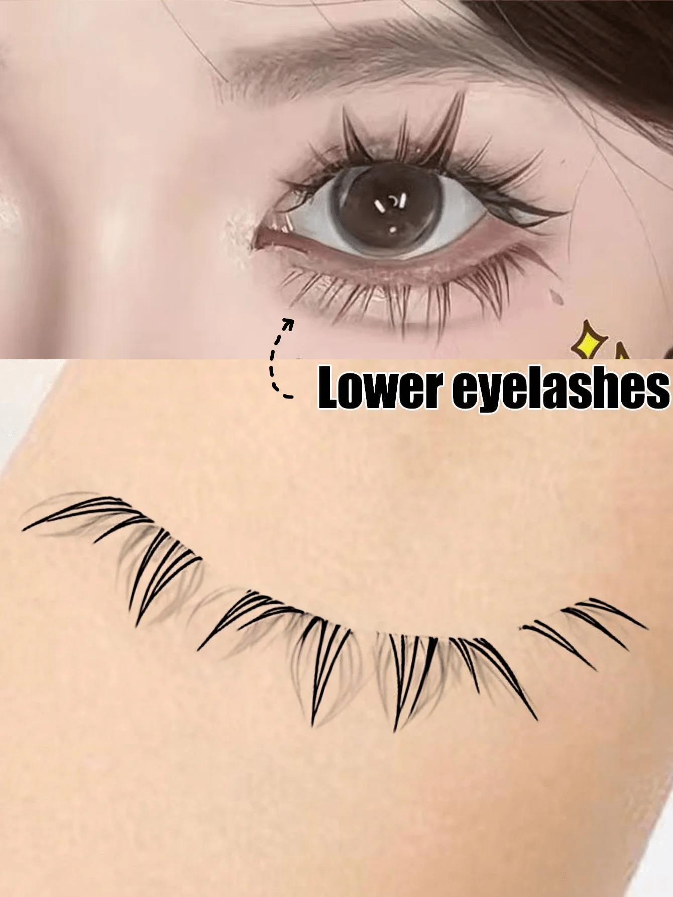 5 Pairs Transparent-stem Natural False Eyelashes,Japanese Anime Style Sharp-tip Dramatic DIY Lower Lashes, Comfortable for Girls