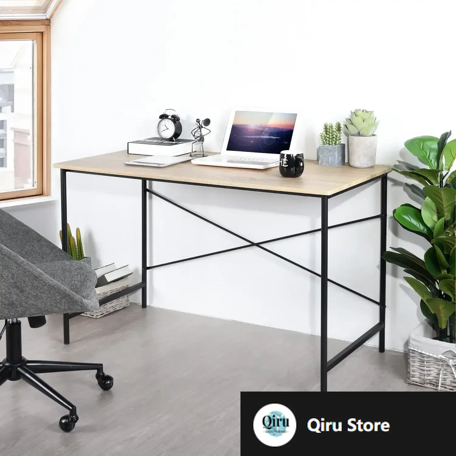 

47.2 inch Writing Desk, Industrial Style Laptop Table for Home Office, Oak