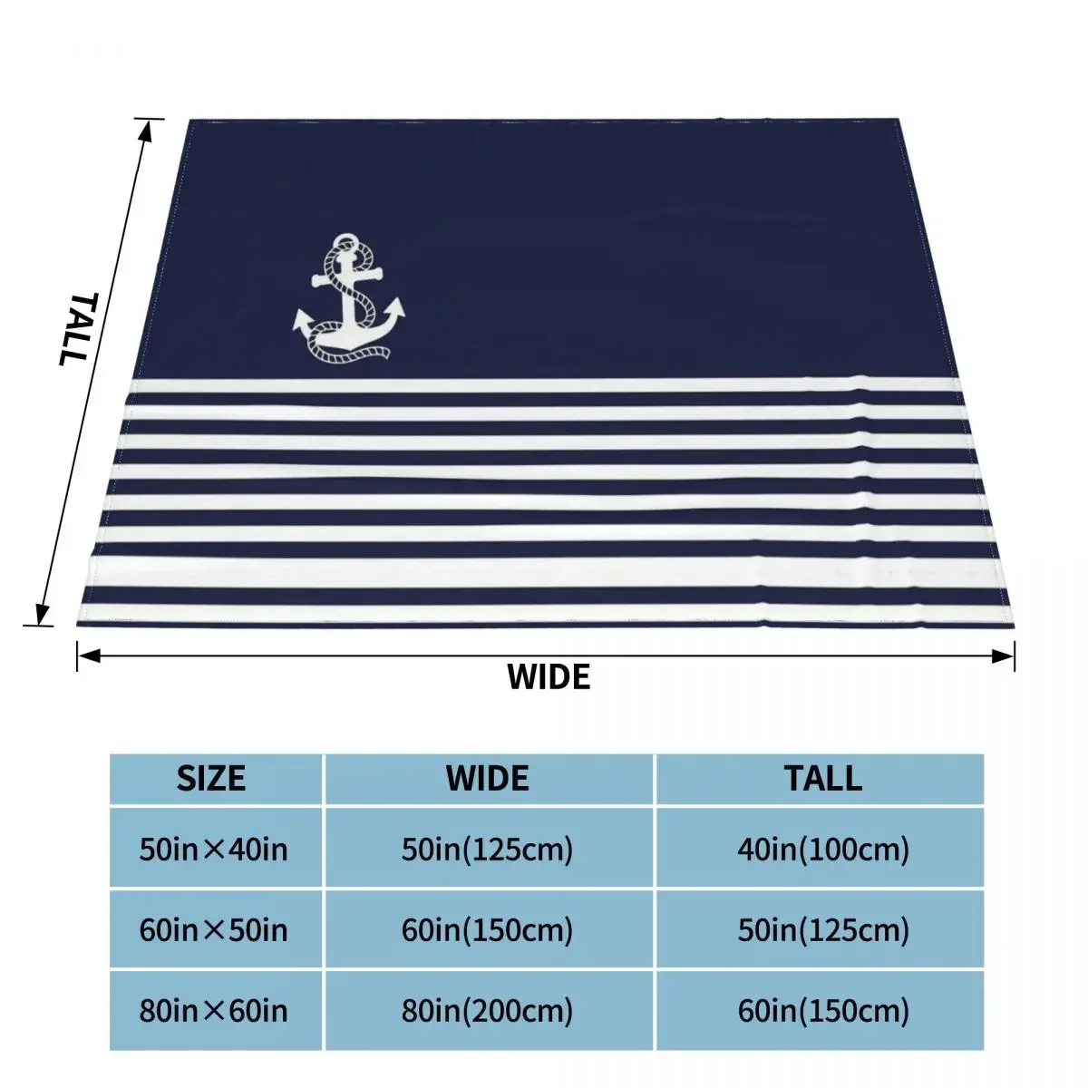 Nautical Navy Blue Stripes And White Anchor Blanket Cover Plush Throw Blankets Bedding Couch Portable Soft Warm Bedspread