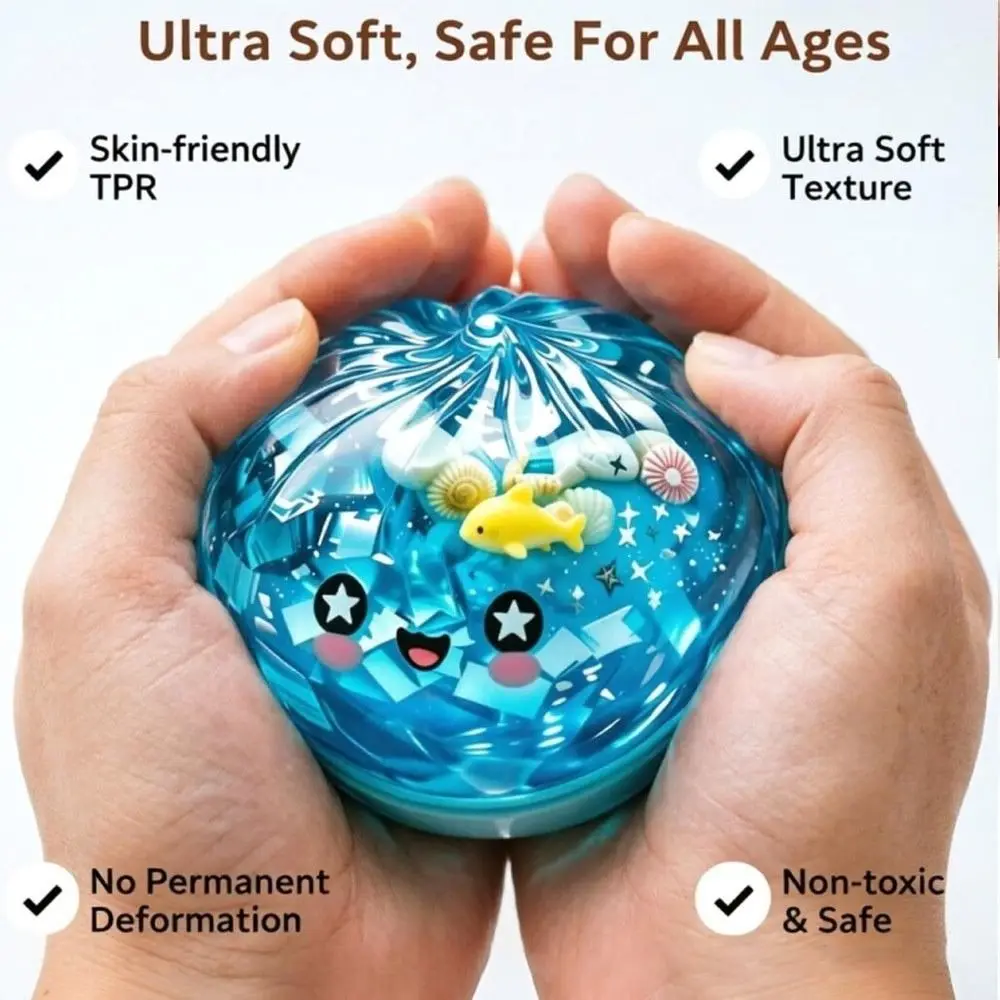 Marine Animal Shells Dumplings Squeeze Toy with Steamer Soft Steamed Stuffed Bun Squeeze Pinch Le Fidget Glitter