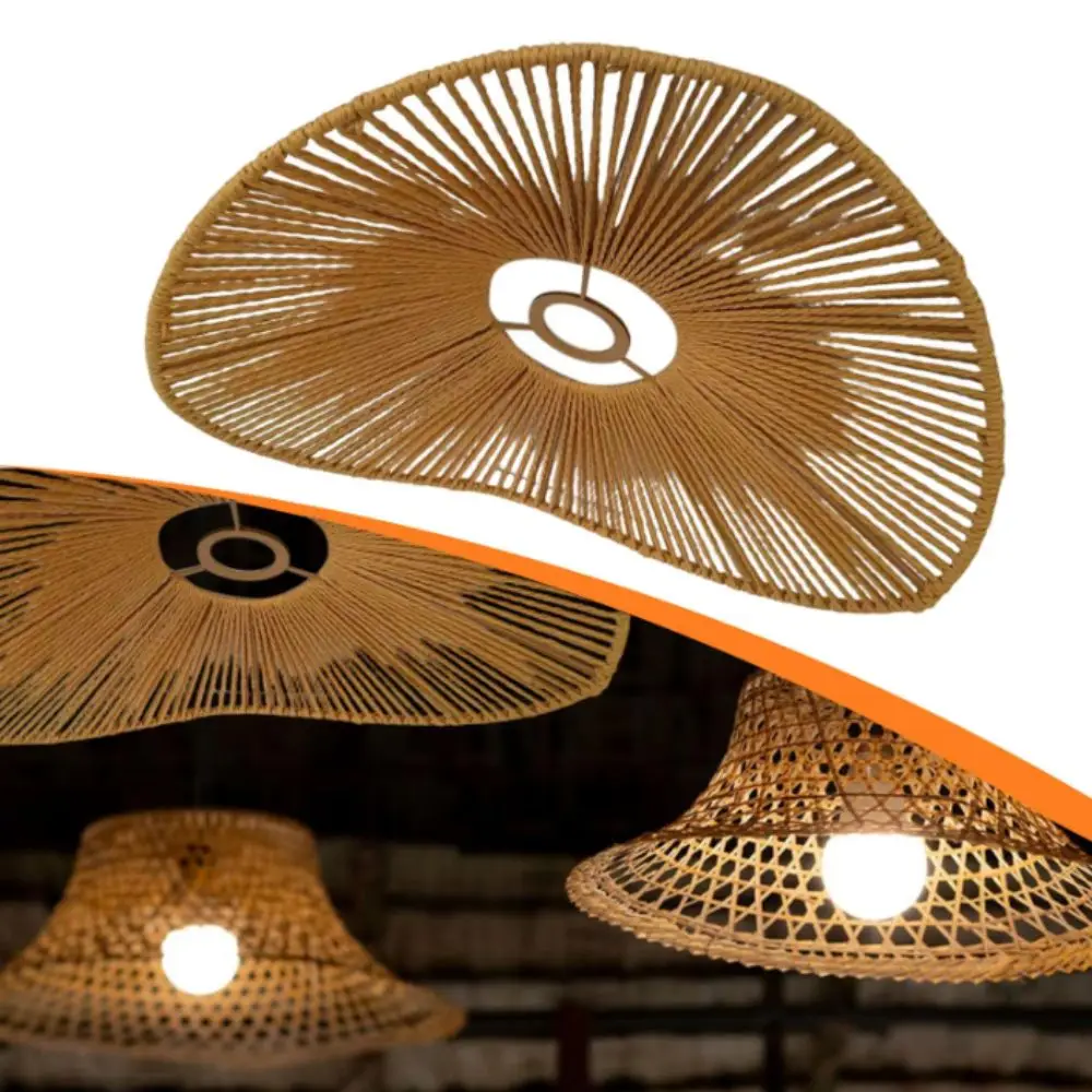 Farmhouse Style Handmade Lamp Shade Woven Lotus Shaped Pendant Light Mini Pendant Handwoven Lampshade Kitchen Island