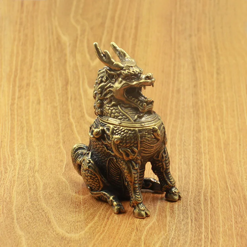 Новая латунная металлическая фигурка Kirin в стиле ретро, курильница для благовоний из сандалового дерева, поделки для дома, украшение для стола, аксессуары, миниатюры