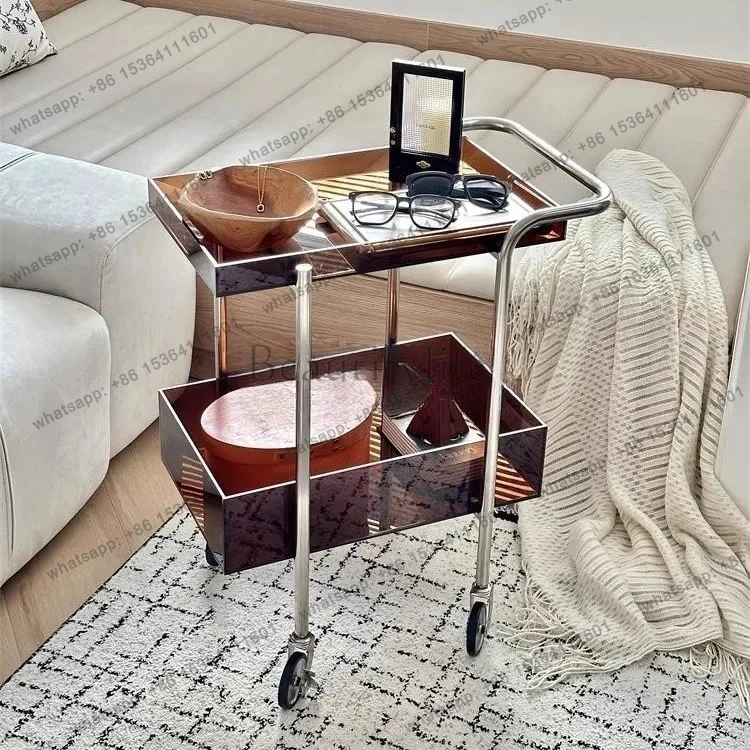 simple light luxury cafe books green plants household removable acrylic storage trolley side few