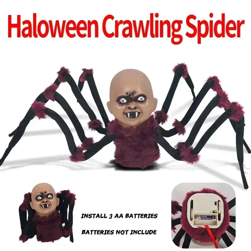 

IN stock Halloween New Crawling Spider Electric Plush Spider Adjustable Joint Sensing Electric Glow Sounding Ghost