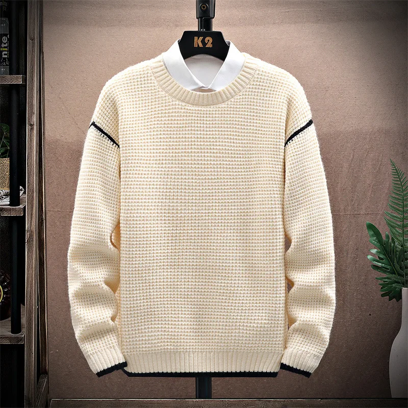 179 Winter New Fashion Men's Korean Style Thicken Warm Sweater Teens Casual Loose Knitwear O-neck Pullovers Classical Daily Tops