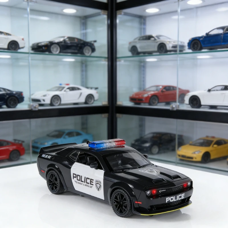 

Модель полицейского автомобиля Hellcat 1:32 из сплава с функциями звука и света, развивающая игрушка-головоломка для детей, подарок на день рождения