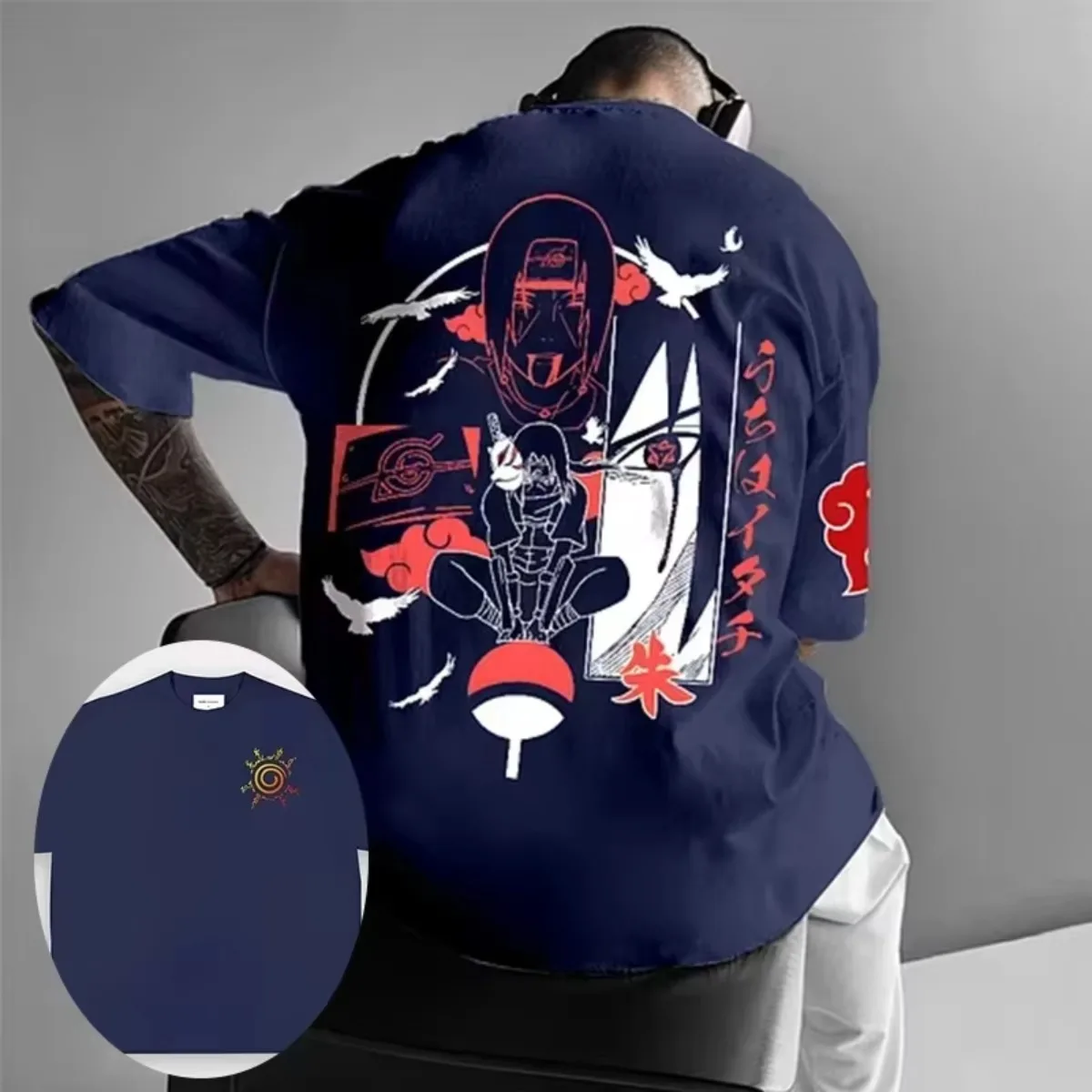 ナルト 2025 新作 ジライヤ アニメ Tシャツ ブラック コットン ティー レッド トード グラフィック プリント 暁雲 シンボル メンズ ストリートウェア カジュアル