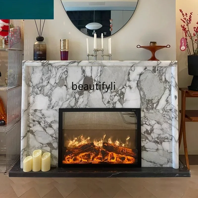 

X1Large white stone fireplace American living room decorative cabinet natural marble fireplace stone carving customization