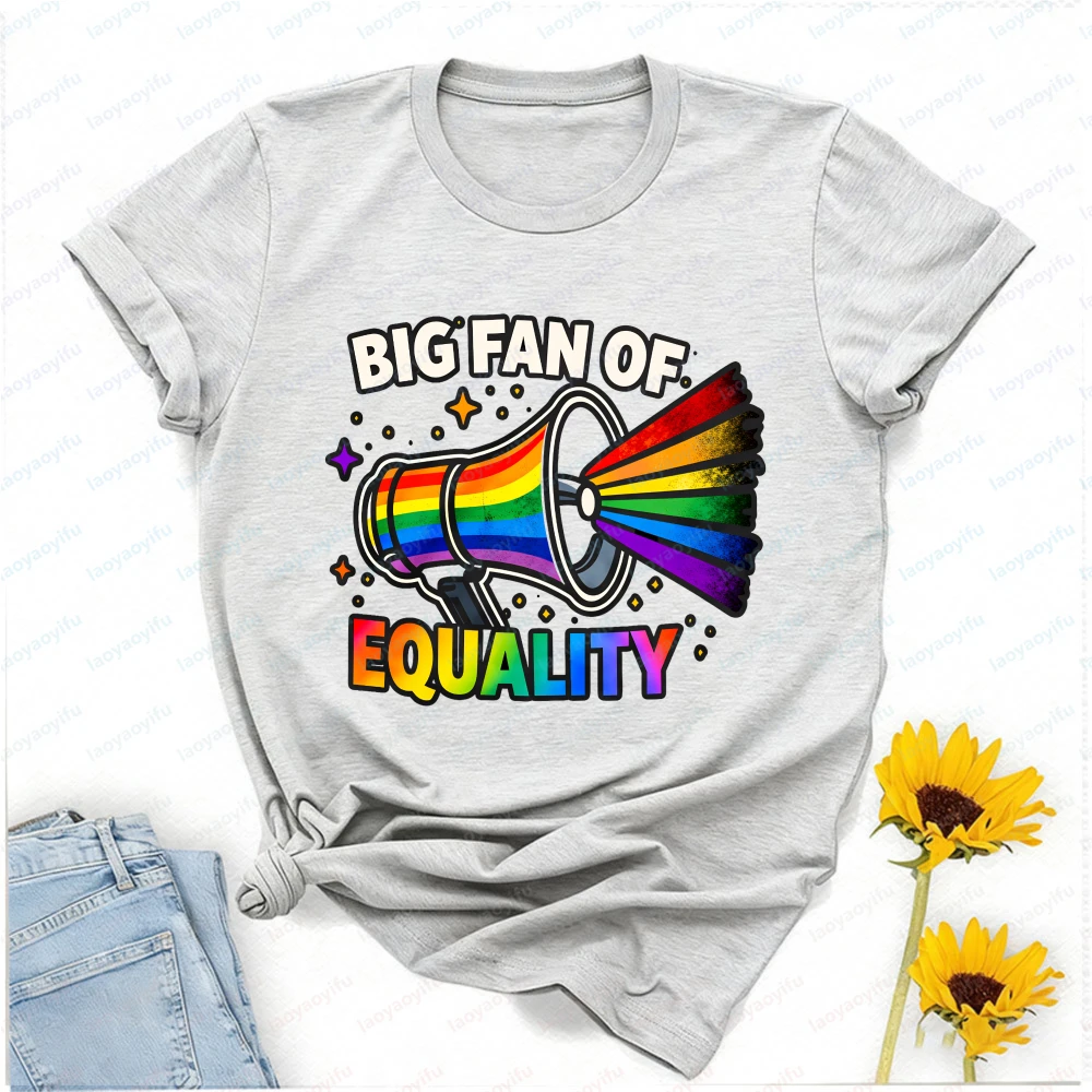 Big Fan of Equality – Retro Streetwear Rainbow Graphic Oversized T Shirt Women Clothing Gothic Shirts for Women Top