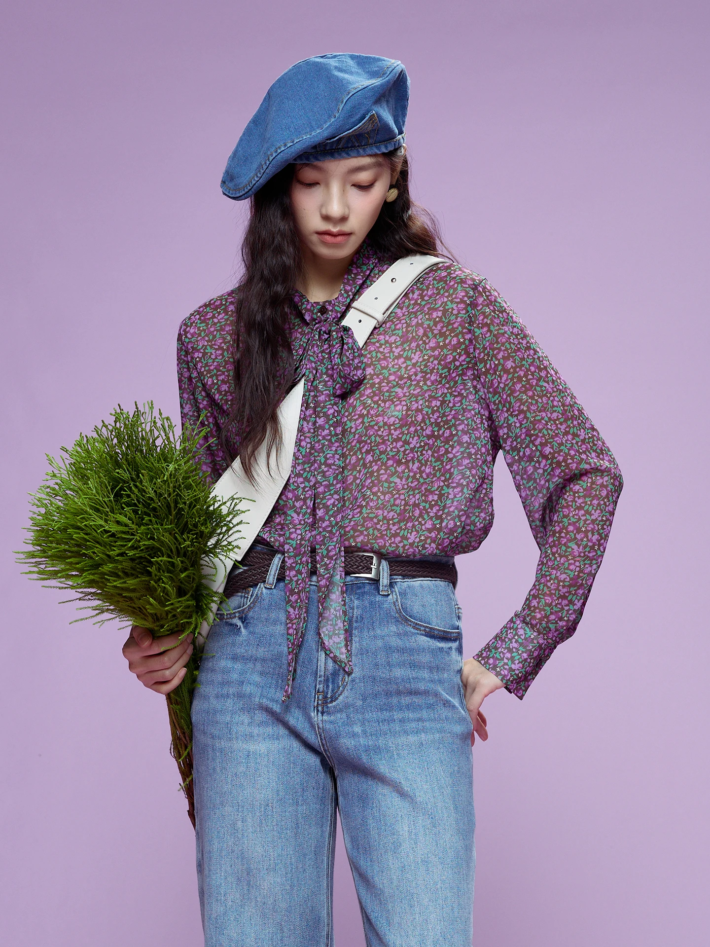 

Fay-Fayee Romantic Floral Print Chiffon irt Women's Spring New Sle Sa Design Sensation Pink Brown Color Top