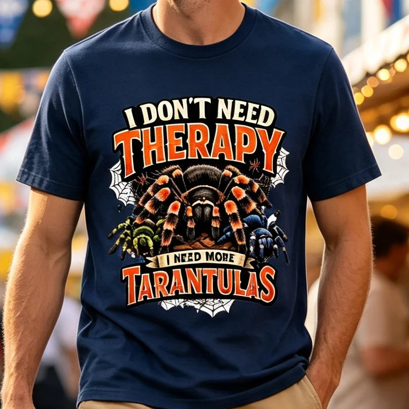 Tarantula Spider Graphic T-Shirt Funny Therapy Quote Tee Color Options Casual Streetwear Outfit for Men Women Unisex Cotton Top