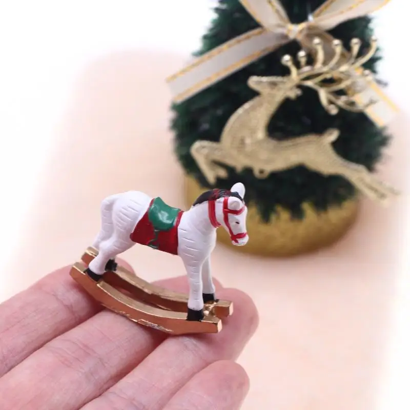 

1pcs 1/12 Scale Dollhouse Rocking Horse Christmas Ornament Miniature Home Decor for Living Room and Bedroom Displays