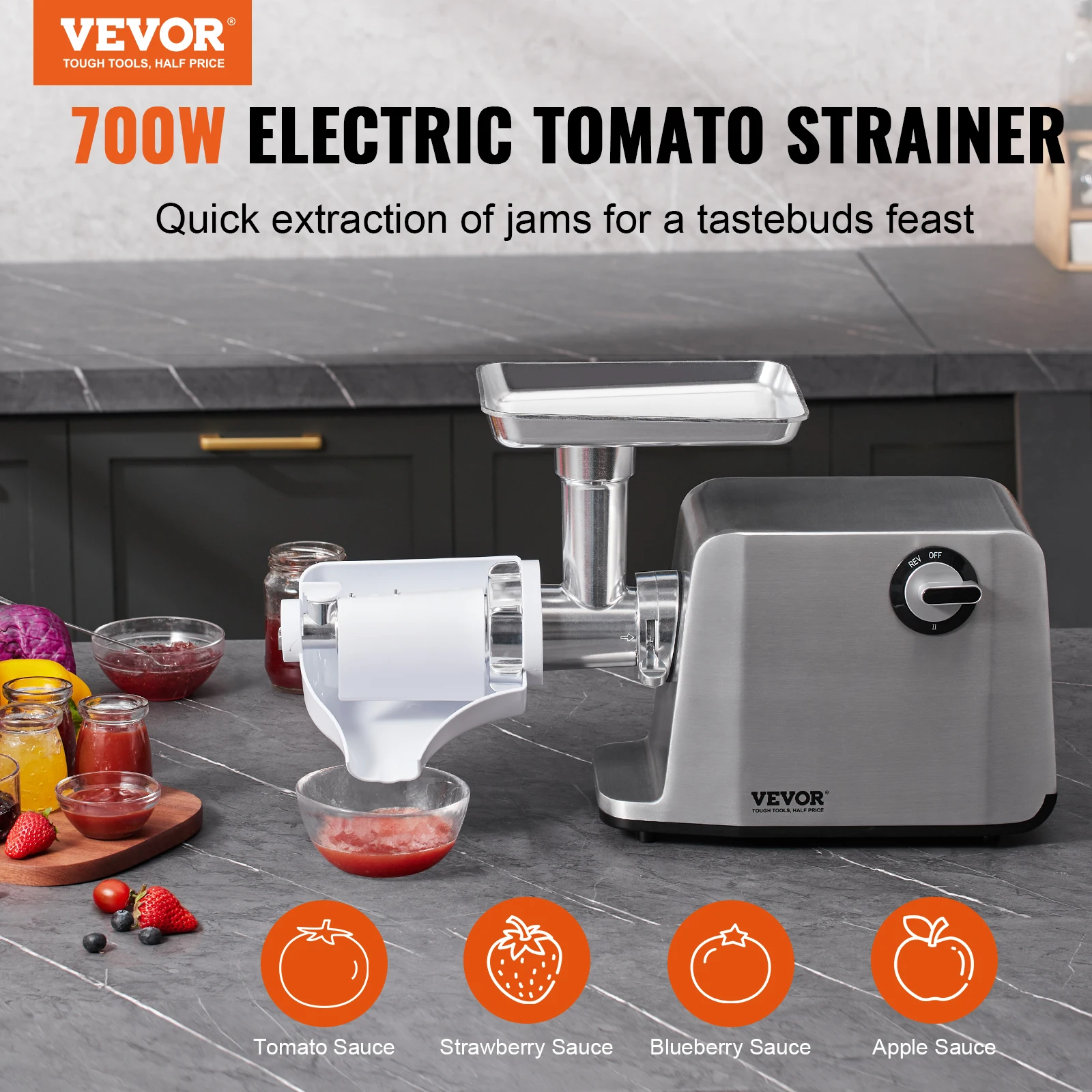 VEVOR 300W 400W 500W 700W Electric Tomato Strainer Sauce Maker Machine with Reverse Function for  Strawberry Blueberry Sauce