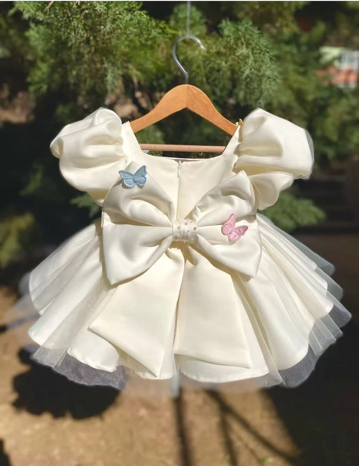 0-12Y Baby Girl Summer Beige Butterfly Embroidery Vintage Princess Dress for Birthday Photography Holiday Eid B563
