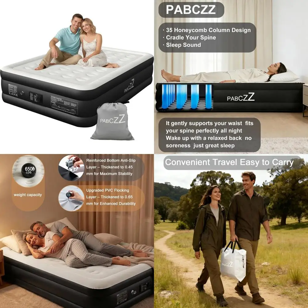 

Portable 18-Inch Queen Inflatable Mattress with Pump, Supports 650 lbs for Travel