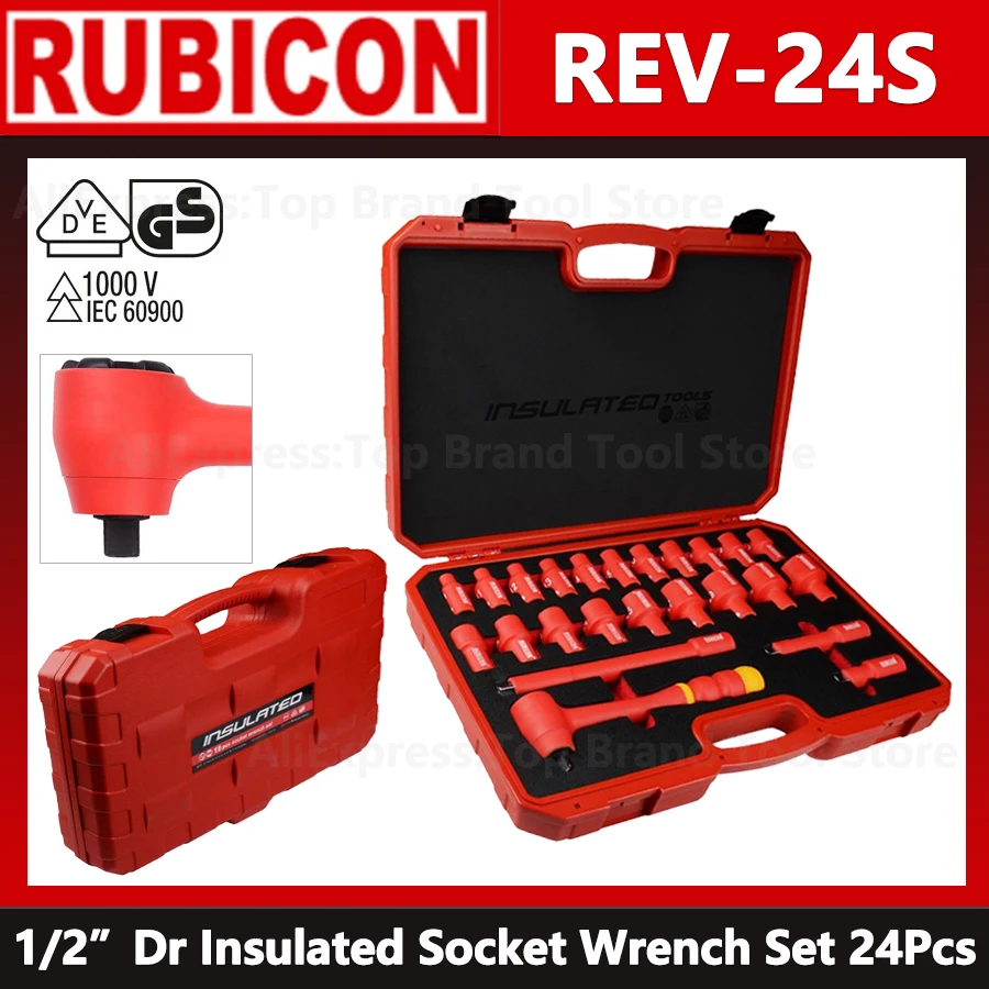 

Japan RUBICON REV-24S VDE 1/2” Dr Insulated Socket Wrench Set 24Pcs with Tool Box 1000V Electrician Repairs Tool Set