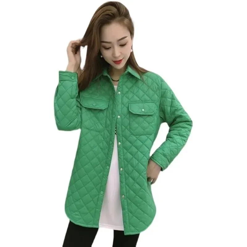 Fashion Cotton Jacket Women\'s Spring Autumn Winter Loose Versatile Casual Work Jacket Cotton Shirt Coat Green White bBlack Purpl