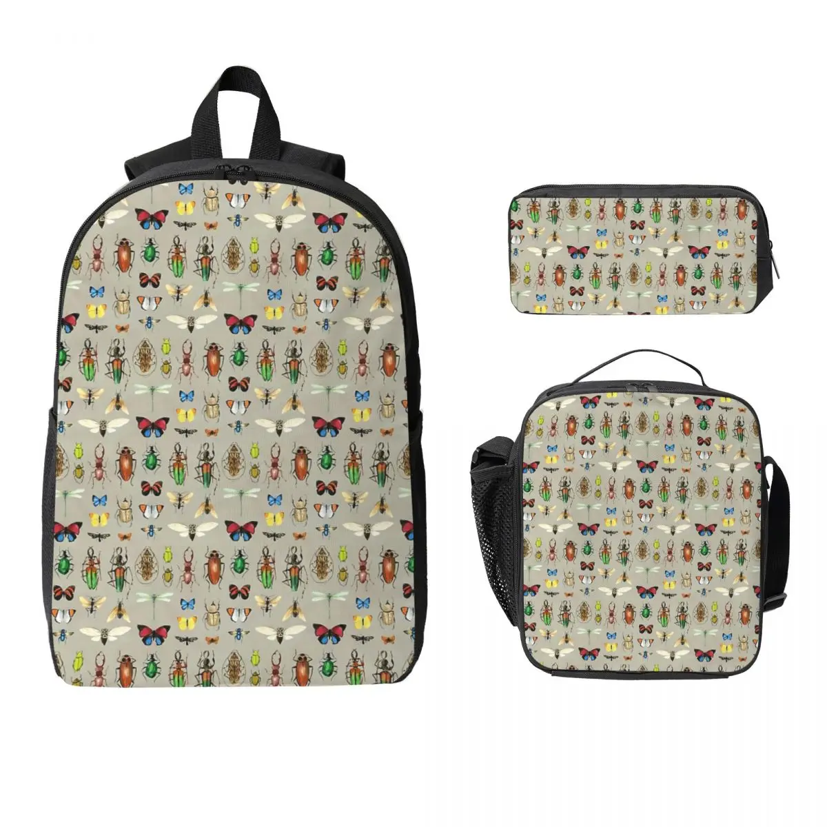

The Usual Suspects Insects On Grey Backpack Boys Girls BookBag School Bag Shoulder Bags 3ps Insulated Lunch Bag Pencil Case