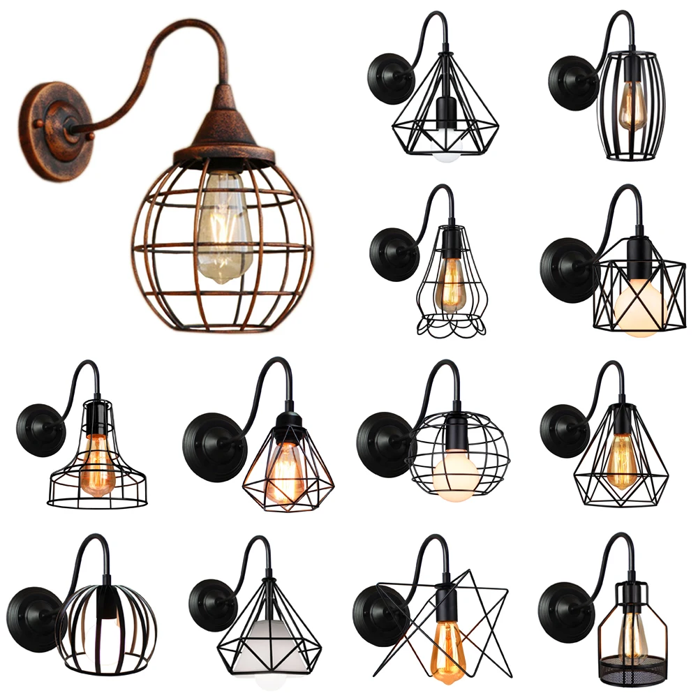 Industrial Vintage LED Wall Light Retro Loft  Lamps E27 Iron Lampshade Cage Guard Sconce Indoor Lights Lighting Wandlamp