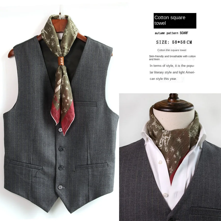 Japanese-Style American Casual Artistic Style Versatile Men\'s Scarf Leather Ring Small Scarf Hip Hop Style Wrist Towel 60