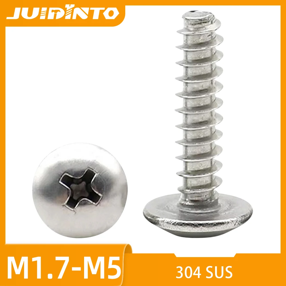 JUIDINTO Phillips Truss Head Flat Tail Tapping Screw 304 Stainless Steel Cross Flat Round Head Screws M1.7 M2 M2.3 M2.6 M3 M3-M6