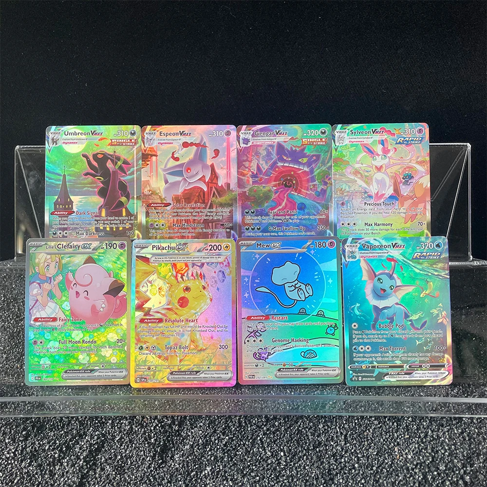 DIY PTCG TCG Collection Card 21Designs English Anime Umbreon Gengar Espeon Vmax Mew Ex Lugia V Colorful Flash Card Child Gifts