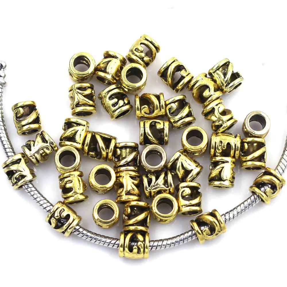 Antique Gold Tone Flower Hollow Spacer European Beads Perles Perlas Fit Snake Chain Bracelets Charms DIY 8x7mm