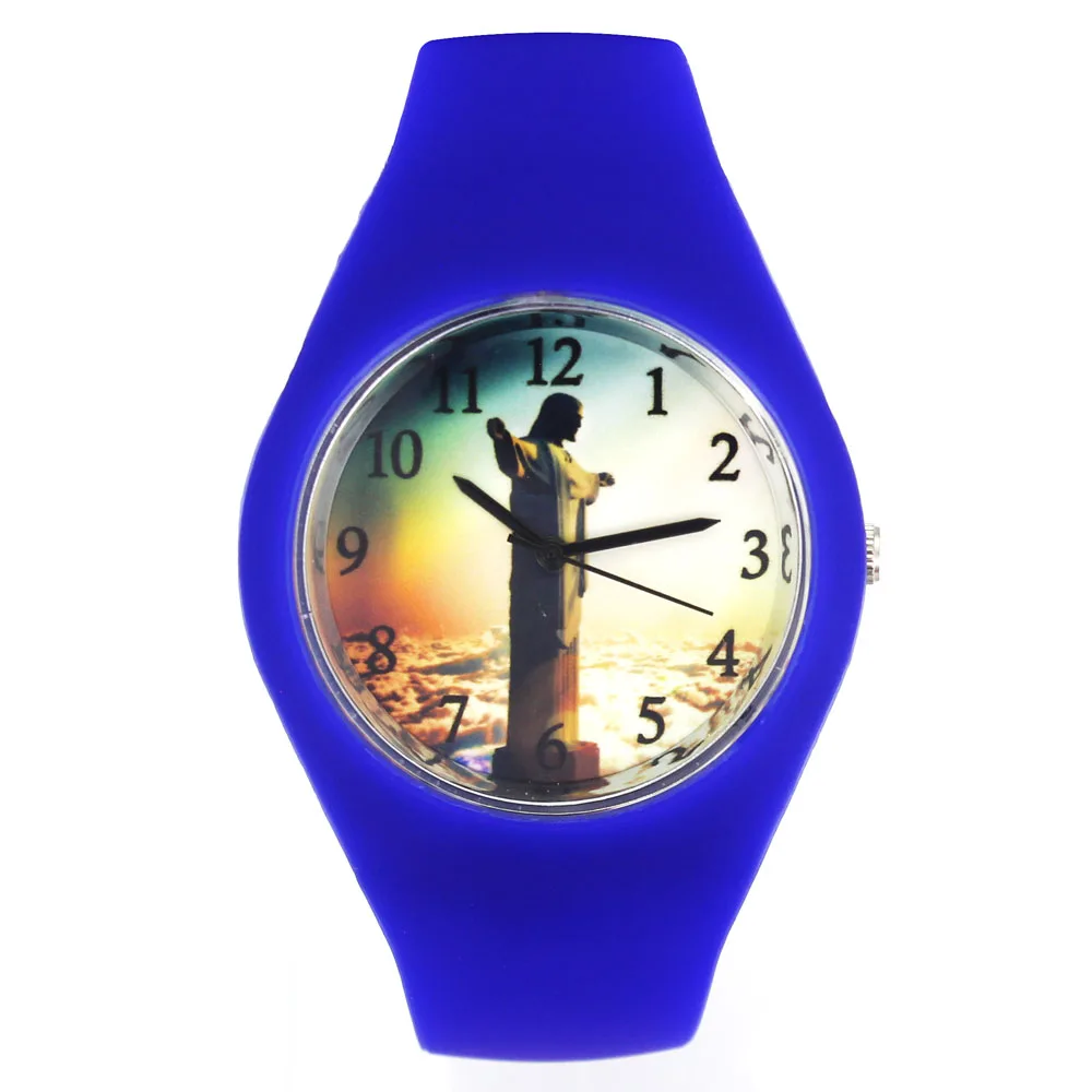 Jesus Christ Cross Brazil Crucifix Easter Day Gift Women Men Fashion Silicone Band Sport Quartz Wrist Watch