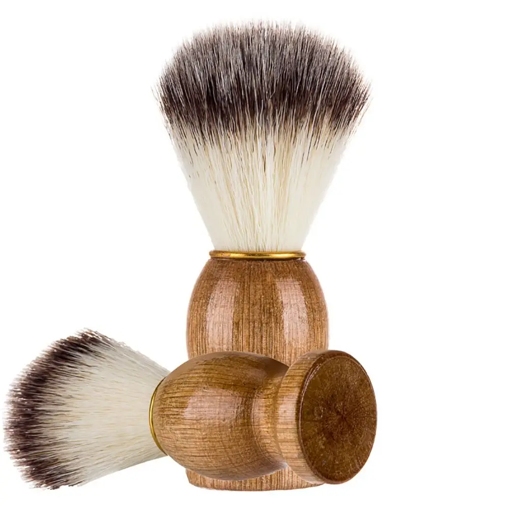 Brocha de afeitar de pelo de tejón puro, accesorio de barbero con mango de madera, cepillo de bigote, herramienta cosmética, limpieza Facial de barba para hombres