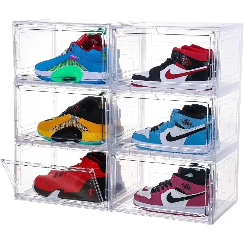 

Upgraded Organizer Shoe Boxes,6 Pack Large Side Open Shoe Boxes with Magnetic Door, Clear Plastic Stackable Shoe Containers