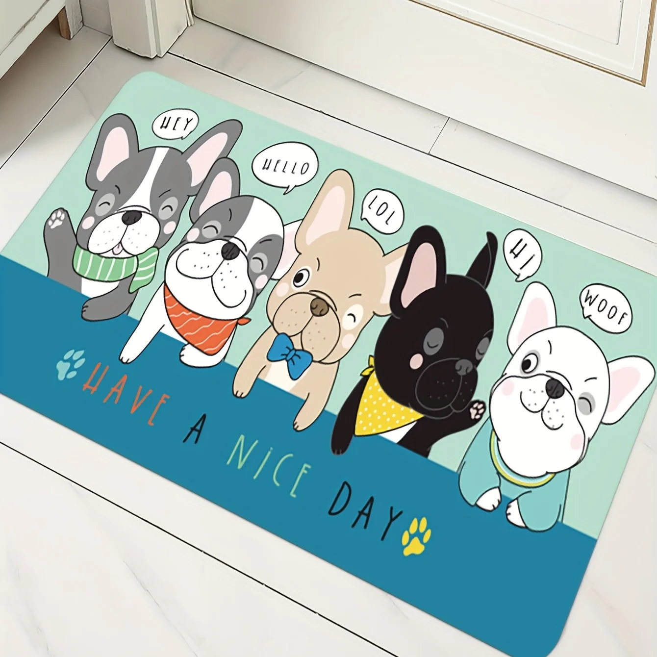 Cartoon French Bulldog Puppy Non Slip Door Mat Floor Mat For Entryway Bathroom Kitchen Living Room