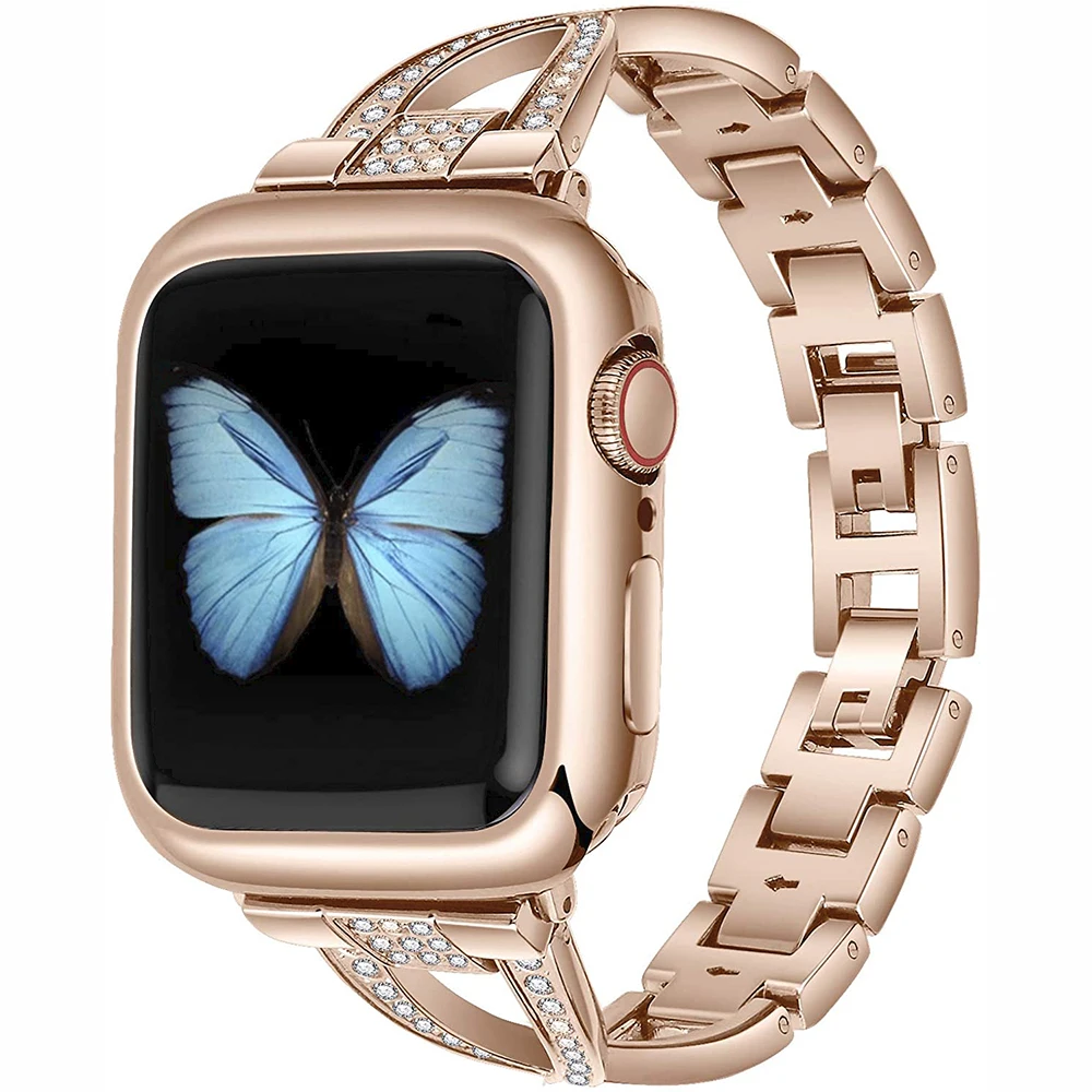 Metal Diamond Strap+Case for Apple Watch 8 7 45mm 41mm Stainless Steel Bracelet Wristband for iWatch 6543SE 44mm 42mm 40mm Cover