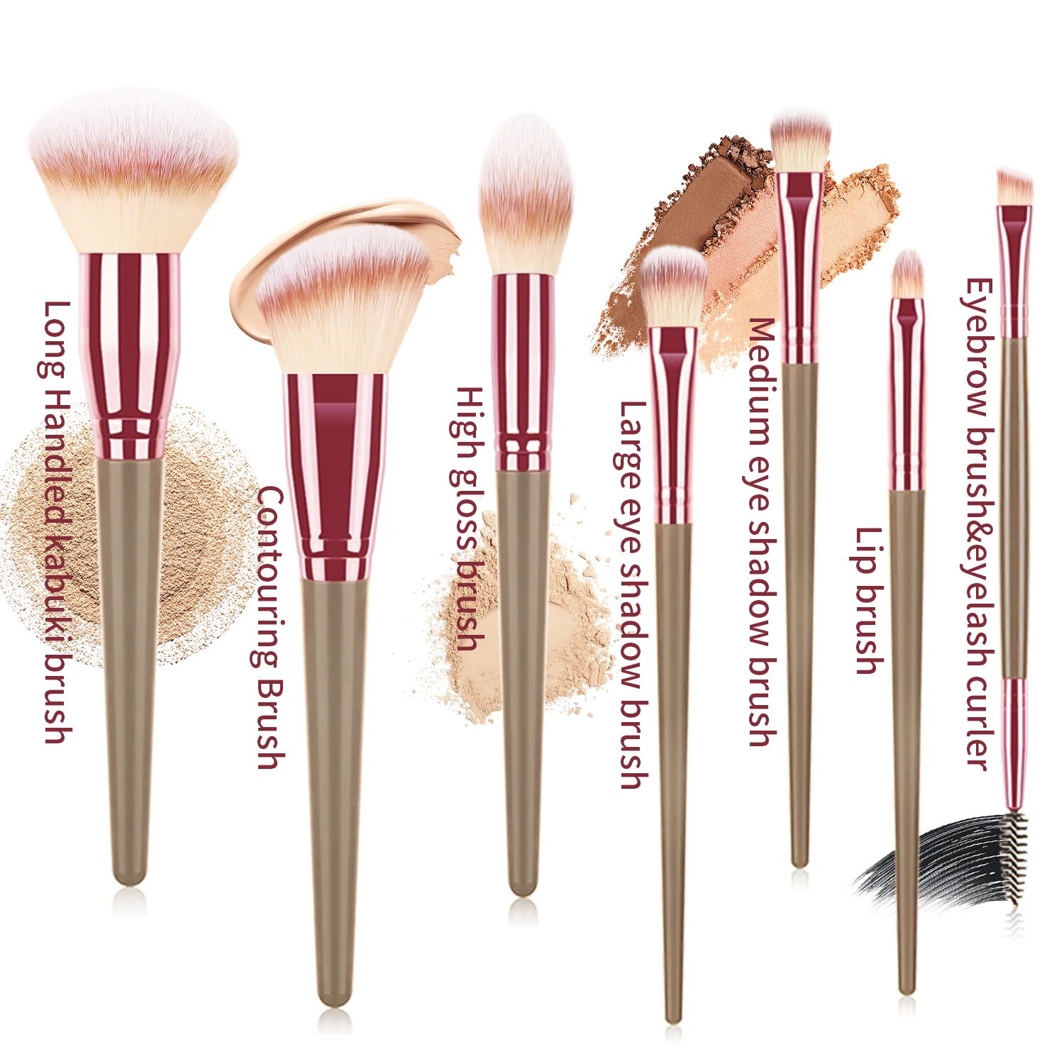 7-teiliges Make-up-Pinsel-Set, komplettes Gesichts- und Augen-Kosmetikpinsel-Set für Puder, Kontur, Lidschatten, Lippen und Augenbrauen, Beauty-Tool für Anfänger