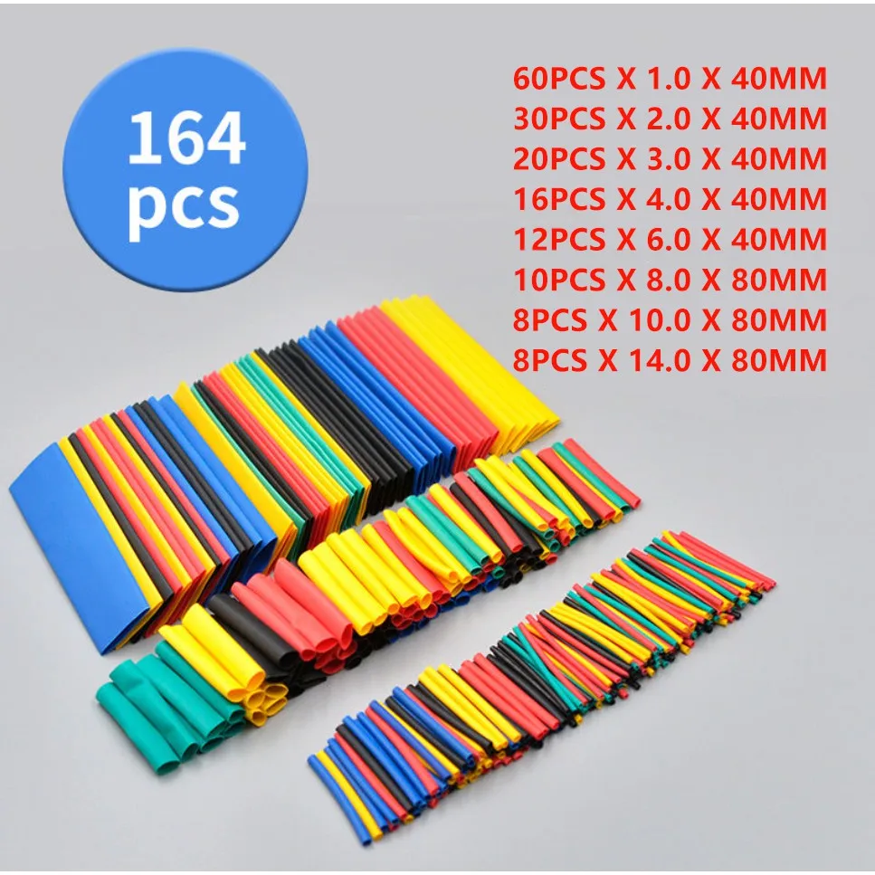 164 PCS Heat Shrinkable Tube shrinkable Wire Data Line Winding Combination Sleeve Cable 2:1 Heat Shrink Tubing Thermoreticile