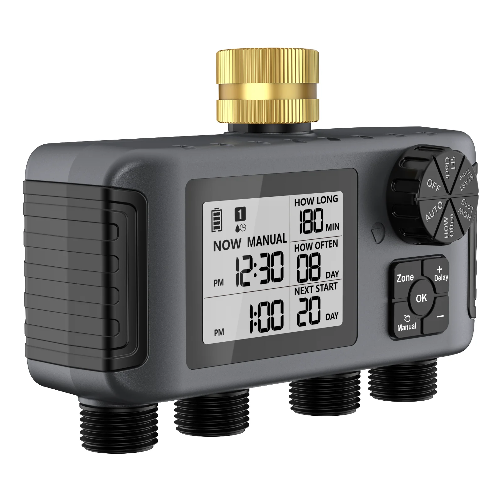 INSOMA Water Timer 4 Zone Garden Programmable Automatic Irrigation Timer with Rain Delay Manual/Auto Mode Watering for Lawn Yard