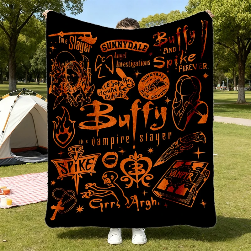 Buffy The Vampire Slayer Doodle Art Flannel Blanket, Buffy Summers Spike Flannel Throw, Vampire Warm Blanket