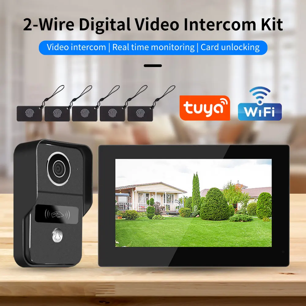 2 Wire 1080P 7 / 10 Inch WiFi Video Intercom Tuya Smart Home APP Video Door Phone RFID Access Control System for Villa Apartmen